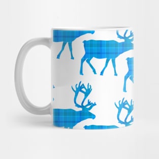 PATTERN Of Blue Plaid Reindeer Mug